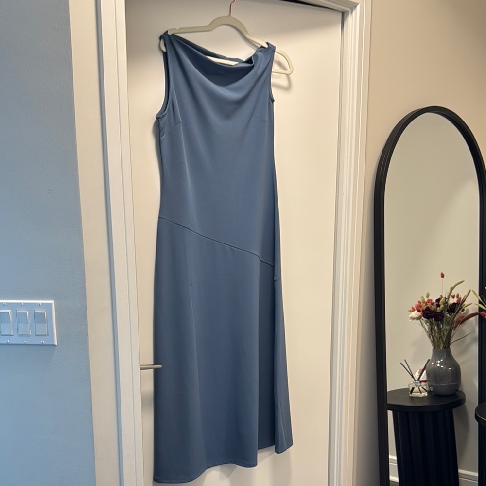Elegant Blue Asymmetrical Neckline Dress